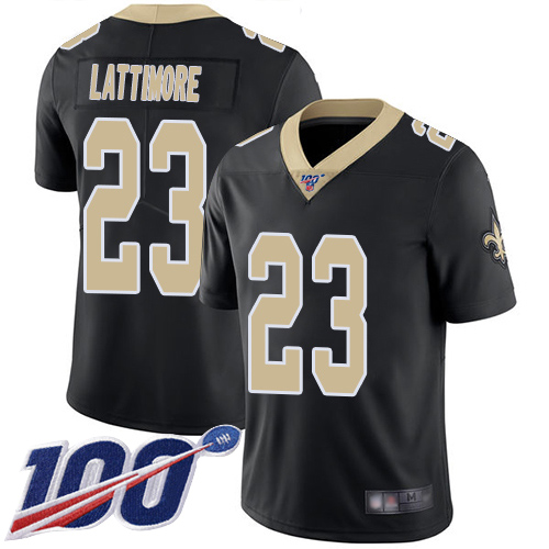 New Orleans Saints #23 Marshon Lattimore Black Team Color Men's Stitched 100th Season Vapor Limited Jersey Men's