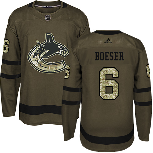 Adidas Vancouver Canucks #6 Brock Boeser Green Salute to Service Stitched Jersey Men's