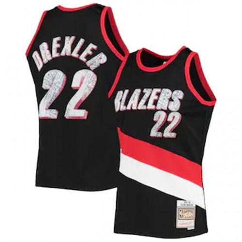 Portland Trail Blazers #22 Clyde Drexler Mitchell & Ness 1996-97 Hardwood Classics 75th Anniversary Diamond Swingman Jersey - Black Mens