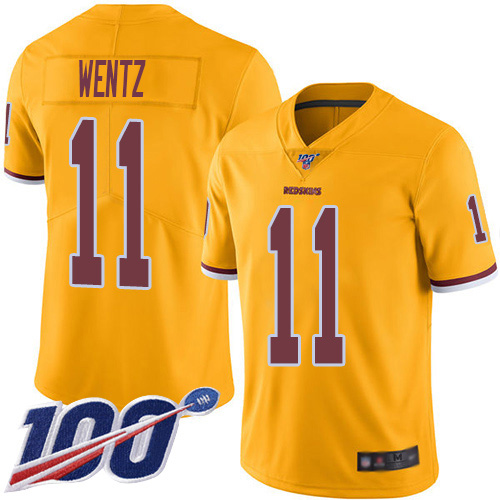 Washington Commanders #11 Carson Wentz Gold Youth Stitched Limited Rush 100th Season Jersey Youth