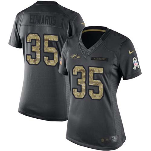 Baltimore Ravens #35 Gus Edwards Black Women's Stitched Limited 2016 Salute to Service Jersey Womens