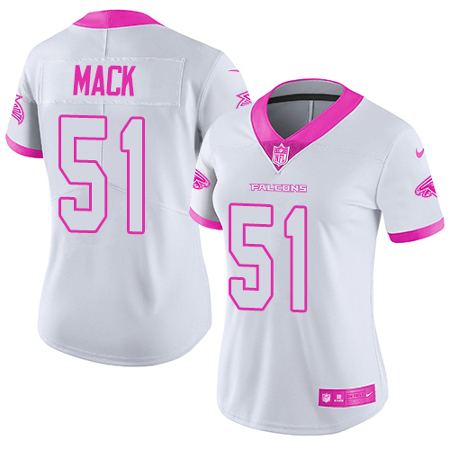 Atlanta Falcons #51 Alex Mack White/Pink Women's Stitched Limited Rush Fashion Jersey Womens