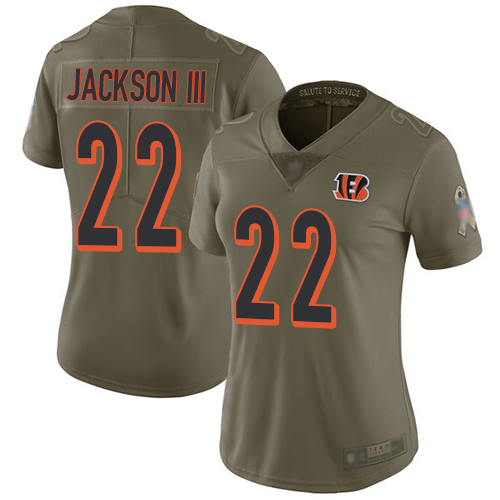 Cincinnati Bengals #22 William Jackson III Olive Women's Stitched Limited 2017 Salute to Service Jersey Womens