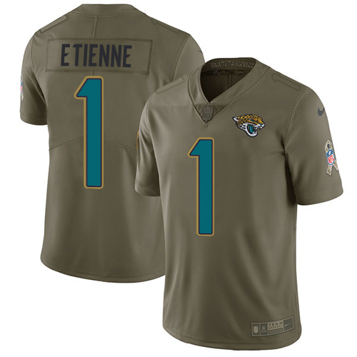 Jaguars #1 Travis Etienne Olive Men's Stitched Limited 2017 Salute To Service Jersey