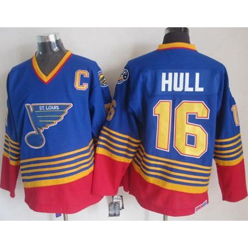 St. Louis Blues #16 Brett Hull Light Blue/Red CCM Throwback Stitched Jersey Men's