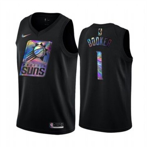 Phoenix Suns #1 Devin Booker Mens Iridescent Holographic Collection Jersey - Black Mens