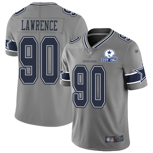 Cowboys #90 DeMarcus Lawrence Gray Men's Stitched With Established In 1960 Patch Limited Inverted Legend Jersey