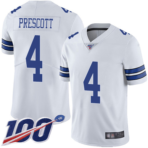 Cowboys #4 Dak Prescott White Youth Stitched 100th Season Vapor Limited Jersey