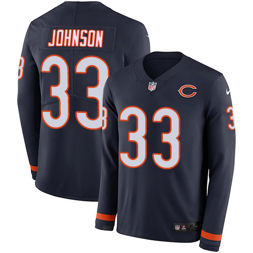 Chicago Bears #33 Jaylon Johnson Navy Blue Team Color Men's Stitched Limited Therma Long Sleeve Jersey Men's