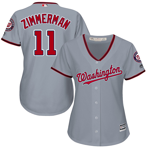 Washington Nationals #11 Ryan Zimmerman Grey Road Women's Stitched Jersey Womens
