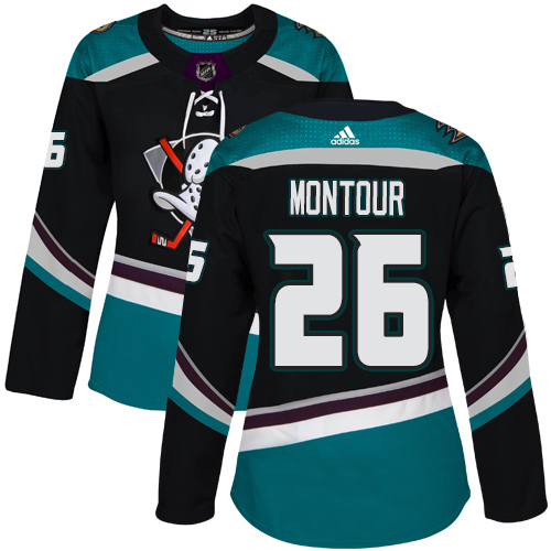 Adidas Anaheim Ducks #26 Brandon Montour Black/Teal Alternate Authentic Women's Stitched Jersey Womens