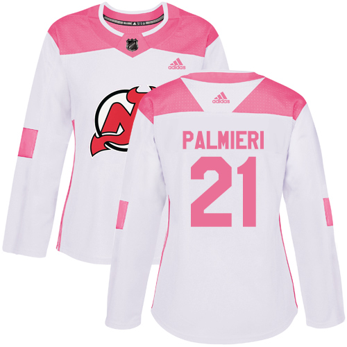 Adidas New Jersey Devils #21 Kyle Palmieri White/Pink Authentic Fashion Women's Stitched Jersey Womens