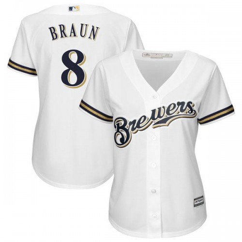 Milwaukee Brewers #8 Ryan Braun White Women's Fashion Stitched Jersey Womens