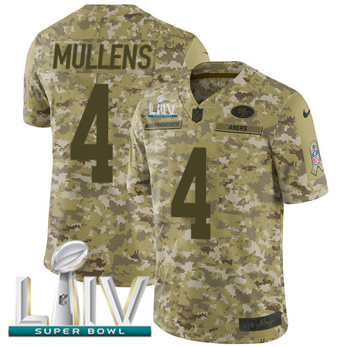 San Francisco 49ers #4 Nick Mullens Camo Super Bowl LIV 2020 Youth Stitched Limited 2018 Salute To Service Jersey Youth