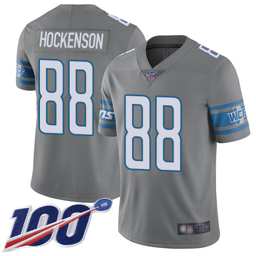 Detroit Lions #88 T.J. Hockenson Gray Men's Stitched Limited Rush 100th Season Jersey Men's