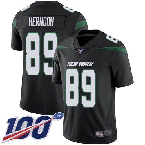 New York Jets #89 Chris Herndon Black Alternate Men's Stitched 100th Season Vapor Limited Jersey Men's