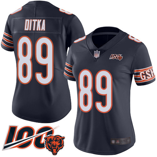Bears #89 Mike Ditka Navy Blue Team Color Women's Stitched 100th Season Vapor Limited Jersey