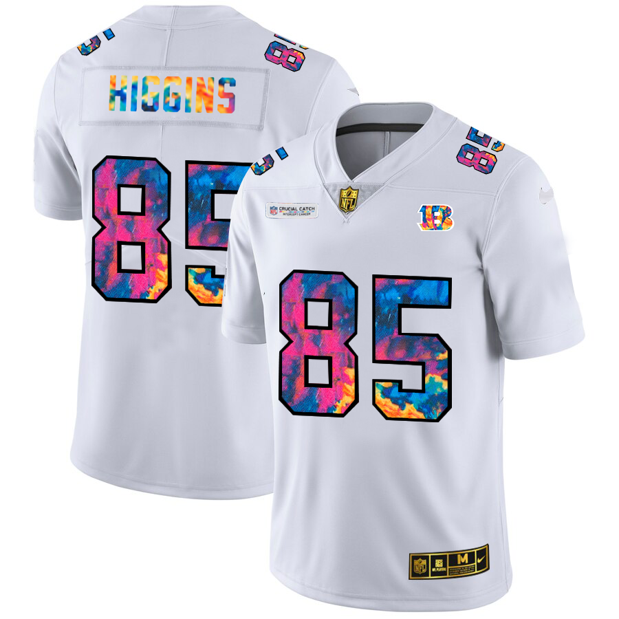 Cincinnati Bengals #85 Tee Higgins Men's White Multi-Color 2020 Crucial Catch Limited Jersey