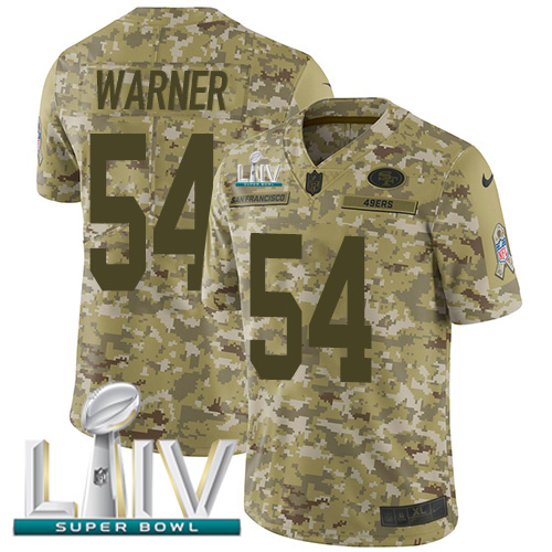 49ers #54 Fred Warner Camo Super Bowl LIV 2020 Men's Stitched Limited 2018 Salute To Service Jersey