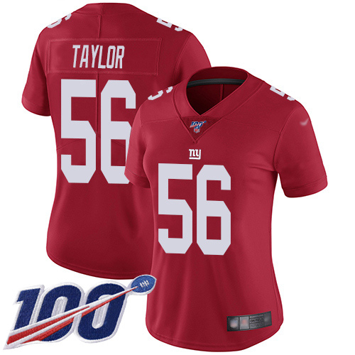 Giants #56 Lawrence Taylor Red Alternate Women's Stitched 100th Season Vapor Limited Jersey