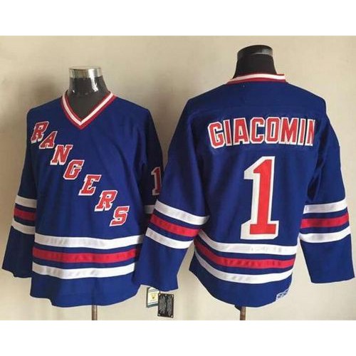New York Rangers #1 Eddie Giacomin Blue CCM Heroes of Hockey Alumni Stitched Jersey Men's