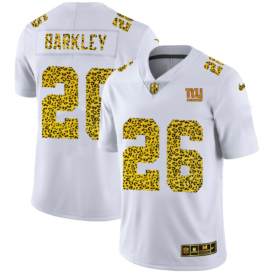 New York Giants #26 Saquon Barkley Men's Flocked Leopard Print Vapor Limited Jersey White