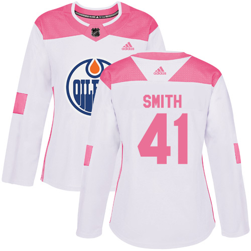 Adidas Edmonton Oilers #41 Mike Smith White/Pink Authentic Fashion Women's Stitched Jersey Womens