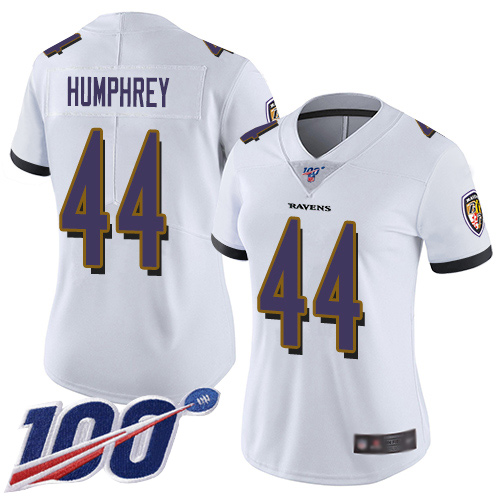 Baltimore Ravens #44 Marlon Humphrey White Women's Stitched 100th Season Vapor Limited Jersey Womens