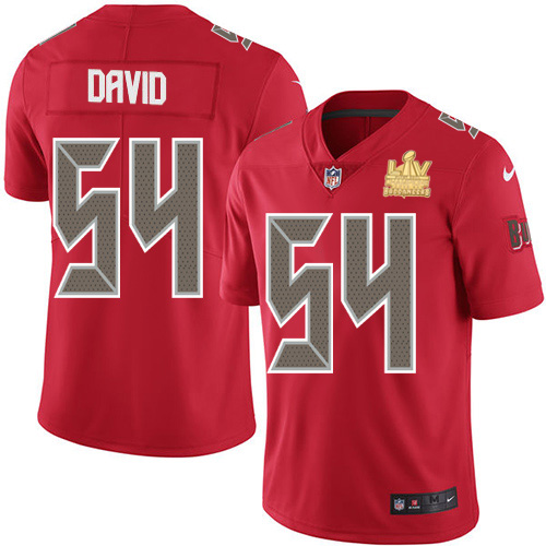 Buccaneers #54 Lavonte David Red Men's Super Bowl LV Champions Patch Stitched Limited Rush Jersey