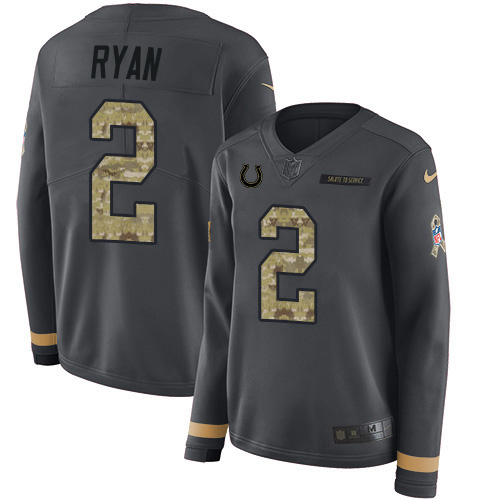 Colts #2 Matt Ryan Anthracite Salute To Service Women's Stitched Limited Therma Long Sleeve Jersey