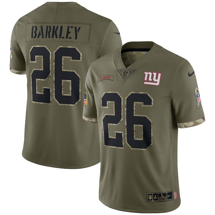 New York Giants #26 Saquon Barkley Men's 2022 Salute To Service Limited Jersey - Olive