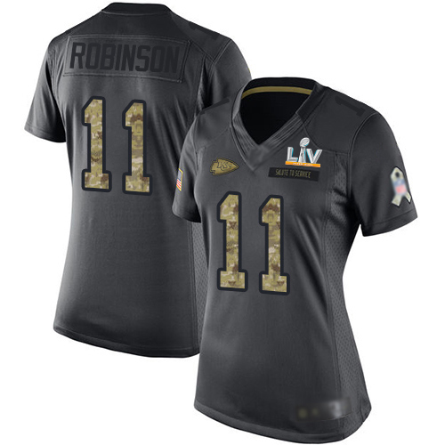 Kansas City Chiefs #11 Demarcus Robinson Black Women's Super Bowl LV Bound Stitched Limited 2016 Salute to Service Jersey Womens