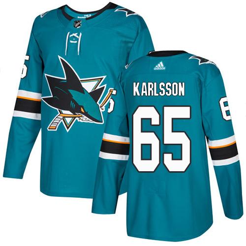 Adidas San Jose Sharks #65 Erik Karlsson Teal Home Authentic Stitched Jersey Men's