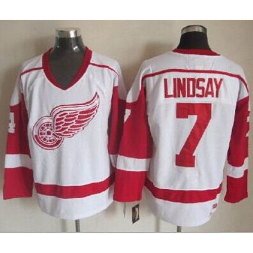 Detroit Red Wings #7 Ted Lindsay White CCM Throwback Stitched Jersey Men's