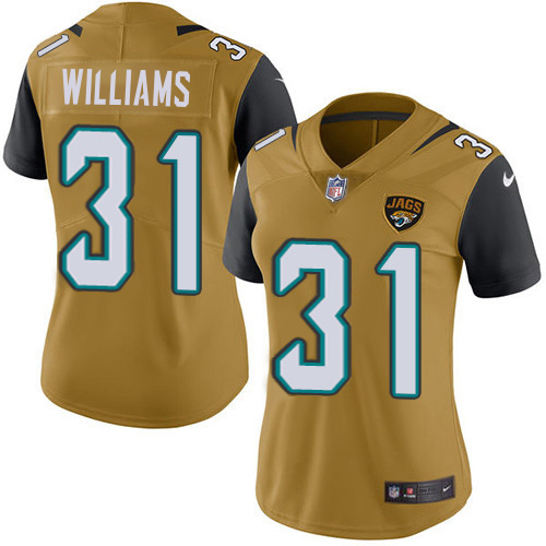 Jaguars #31 Darious Williams Gold Women's Stitched Limited Rush Jersey