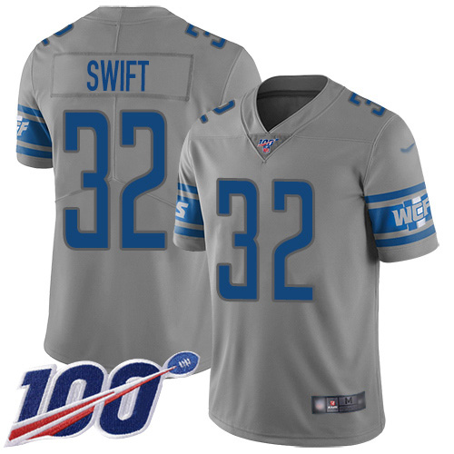 Detroit Lions #32 D'Andre Swift Gray Men's Stitched Limited Inverted Legend 100th Season Jersey Men's