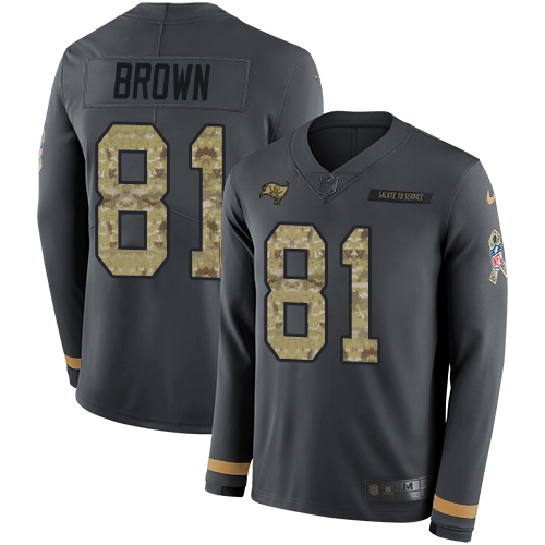 Tampa Bay Buccaneers #81 Antonio Brown Anthracite Salute to Service Youth Stitched Limited Therma Long Sleeve Jersey Youth