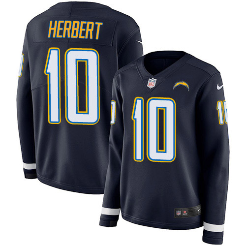 Chargers #10 Justin Herbert Navy Blue Team Color Women's Stitched Limited Therma Long Sleeve Jersey