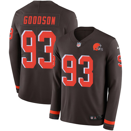 Cleveland Browns #93 B.J. Goodson Brown Team Color Youth Stitched Limited Therma Long Sleeve Jersey Youth