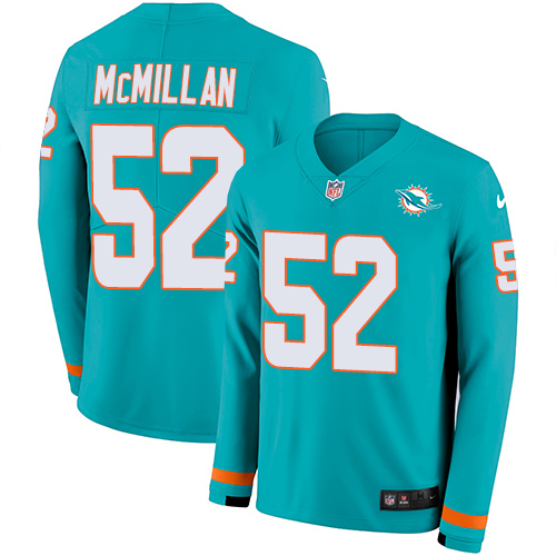 Miami Dolphins #52 Raekwon McMillan Aqua Green Team Color Men's Stitched Limited Therma Long Sleeve Jersey Men's