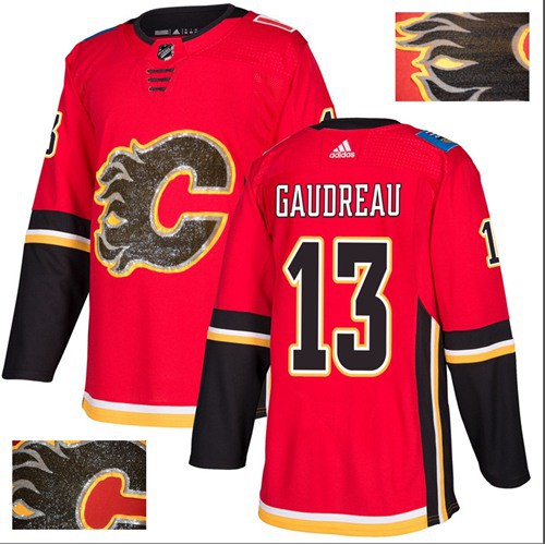Adidas Calgary Flames #13 Johnny Gaudreau Red Home Authentic Fashion Gold Stitched Jersey Men's