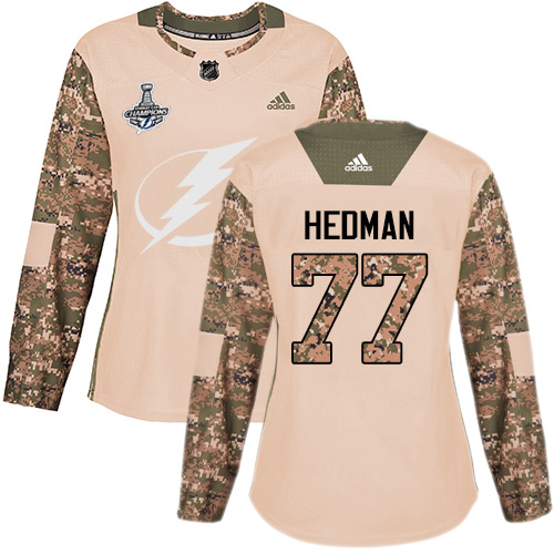 Adidas Tampa Bay Lightning #77 Victor Hedman Camo Authentic 2017 Veterans Day Women's 2020 Stanley Cup Champions Stitched Jersey Womens