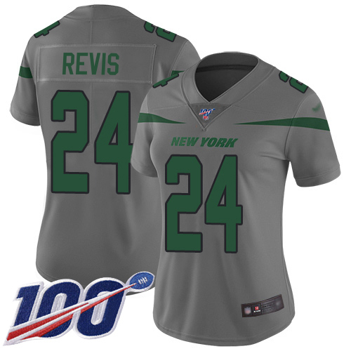 Jets #24 Darrelle Revis Gray Women's Stitched Limited Inverted Legend 100th Season Jersey