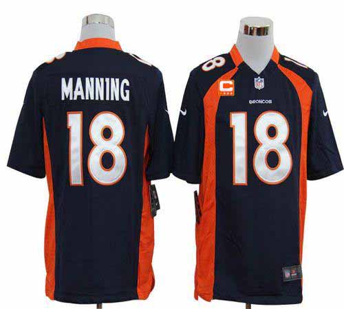 Broncos #18 Peyton Manning Navy Blue Alternate With C Patch Men's Stitched Game Jersey