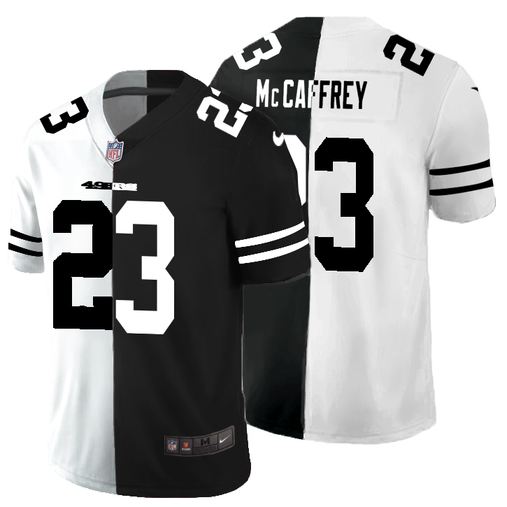 San Francisco 49ers #23 Christian McCaffrey Men's Black V White Peace Split Vapor Untouchable Limited Jersey