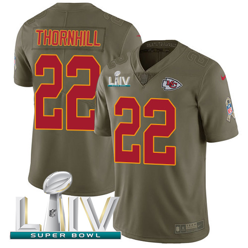 Kansas City Chiefs #22 Juan Thornhill Olive Super Bowl LIV 2020 Youth Stitched Limited 2017 Salute To Service Jersey Youth