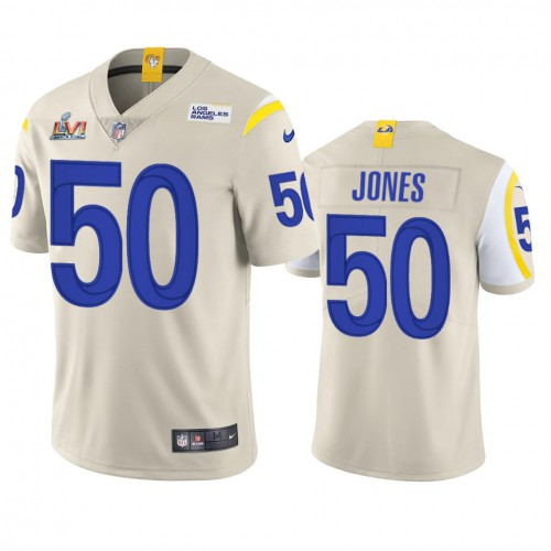 Los Angeles Los Angeles Rams #50 Ernest Jones Men's Super Bowl LVI Patch Vapor Limited Jersey - Bone Men's
