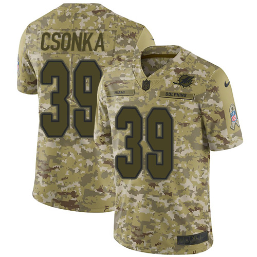 Miami Dolphins #39 Larry Csonka Camo Youth Stitched Limited 2018 Salute to Service Jersey Youth