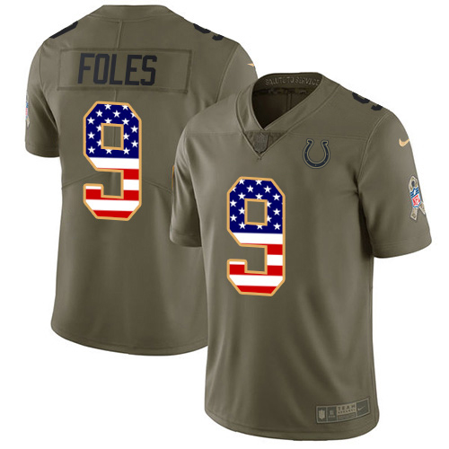 Colts #9 Nick Foles Olive/USA Flag Men's Stitched Limited 2017 Salute To Service Jersey