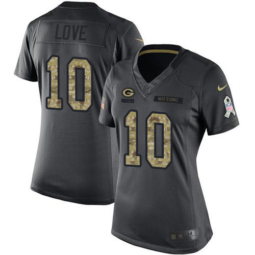 Packers #10 Jordan Love Black Women's Stitched Limited 2016 Salute To Service Jersey